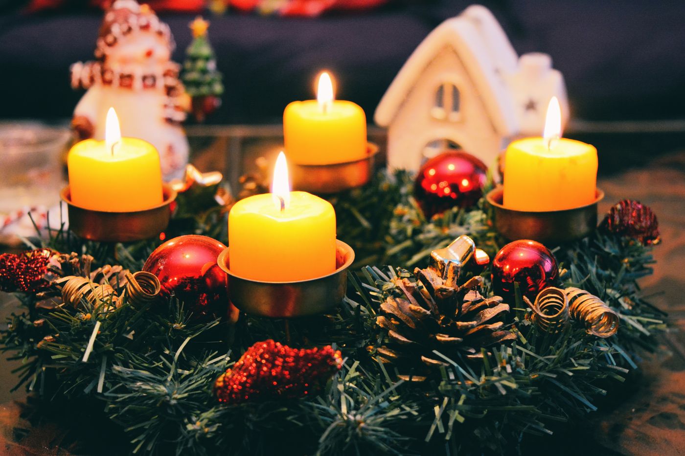 A cluster of warm lit candles